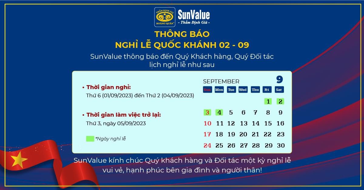 THÔNG BÁO LỊCH NGHỈ LỄ QUỐC KHÁNH 2-9