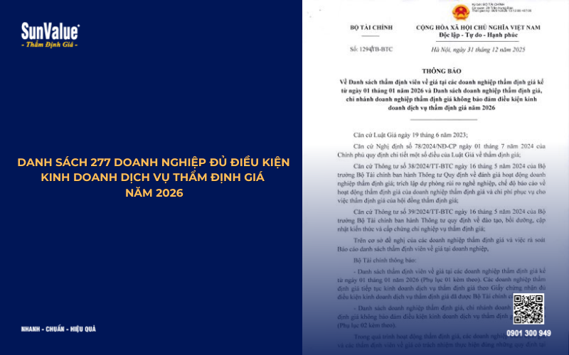danh sách công ty thẩm định giá đủ điều kiện hoạt động năm 2026